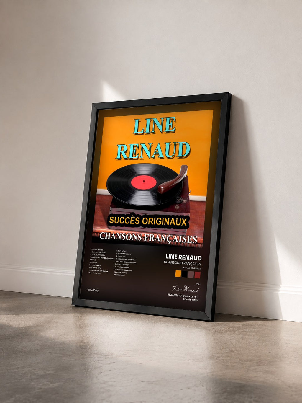 #noir Tableau de l'album Chansons françaises (Succès originaux) de Line Renaud vu de trois quarts, cadre noir