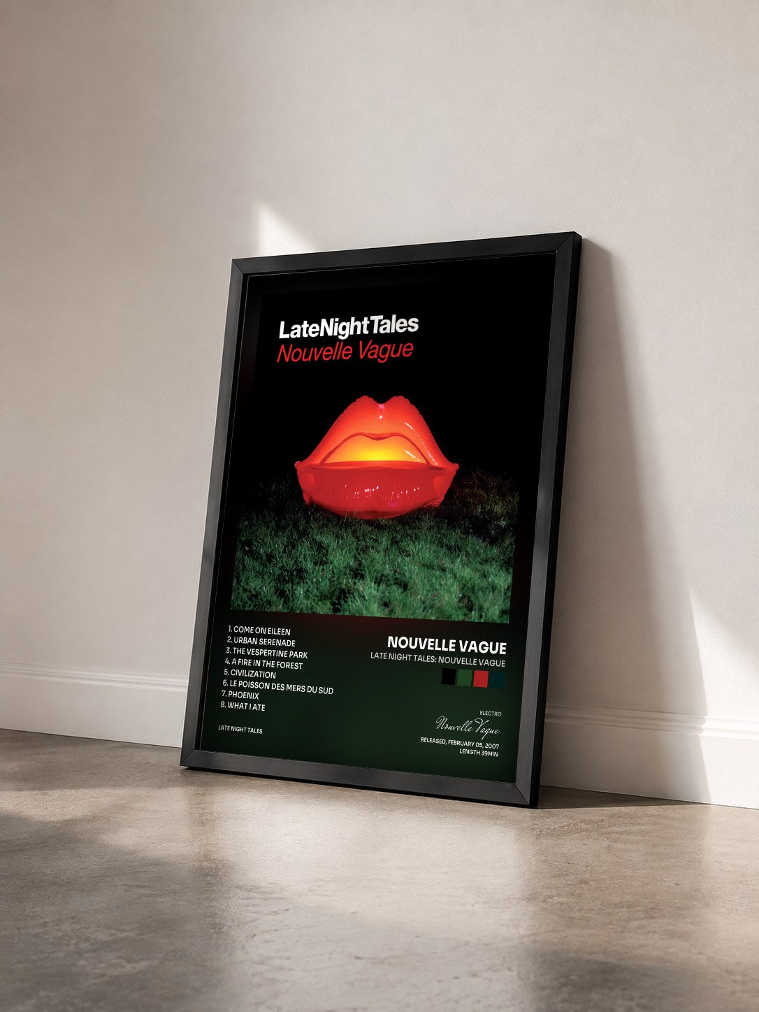 #noir Tableau de l'album Late Night Tales: Nouvelle Vague de Nouvelle Vague vu de trois quarts, cadre noir
