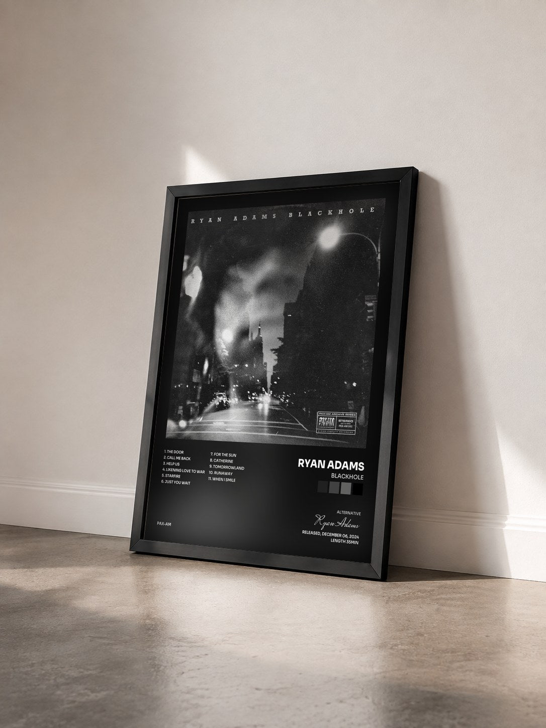 #noir Tableau de l'album BLACKHOLE de Ryan Adams vu de trois quarts, cadre noir