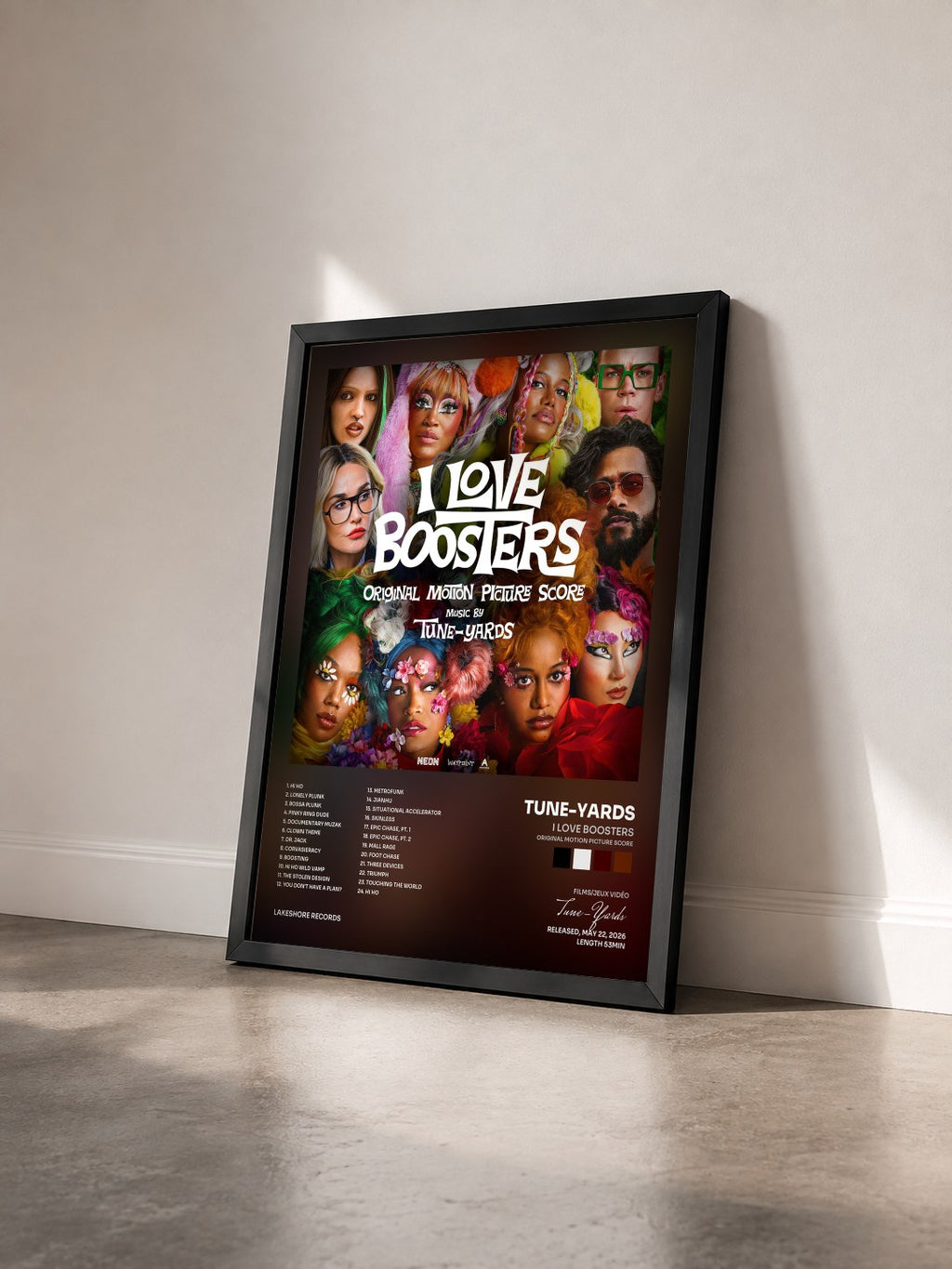 #noir Tableau de l'album I Love Boosters (Original Motion Picture Score) de Tune-Yards vu de trois quarts, cadre noir
