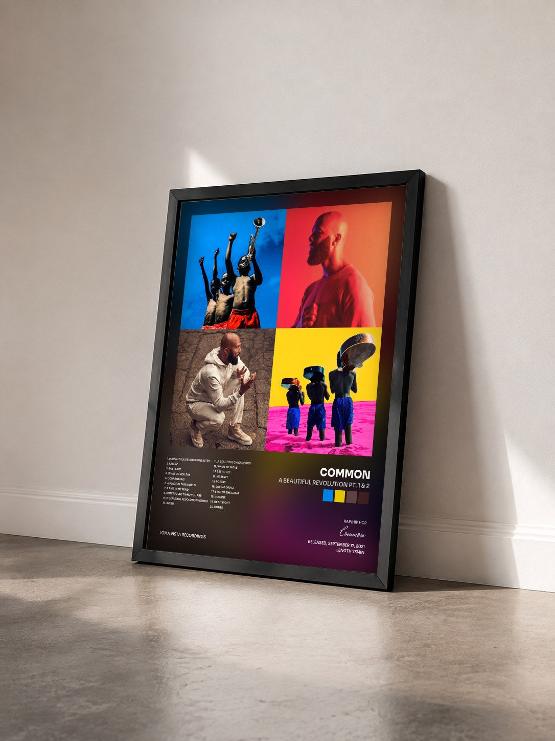 #noir Tableau de l'album A Beautiful Revolution Pt. 1 & 2 de Common vu de trois quarts, cadre noir