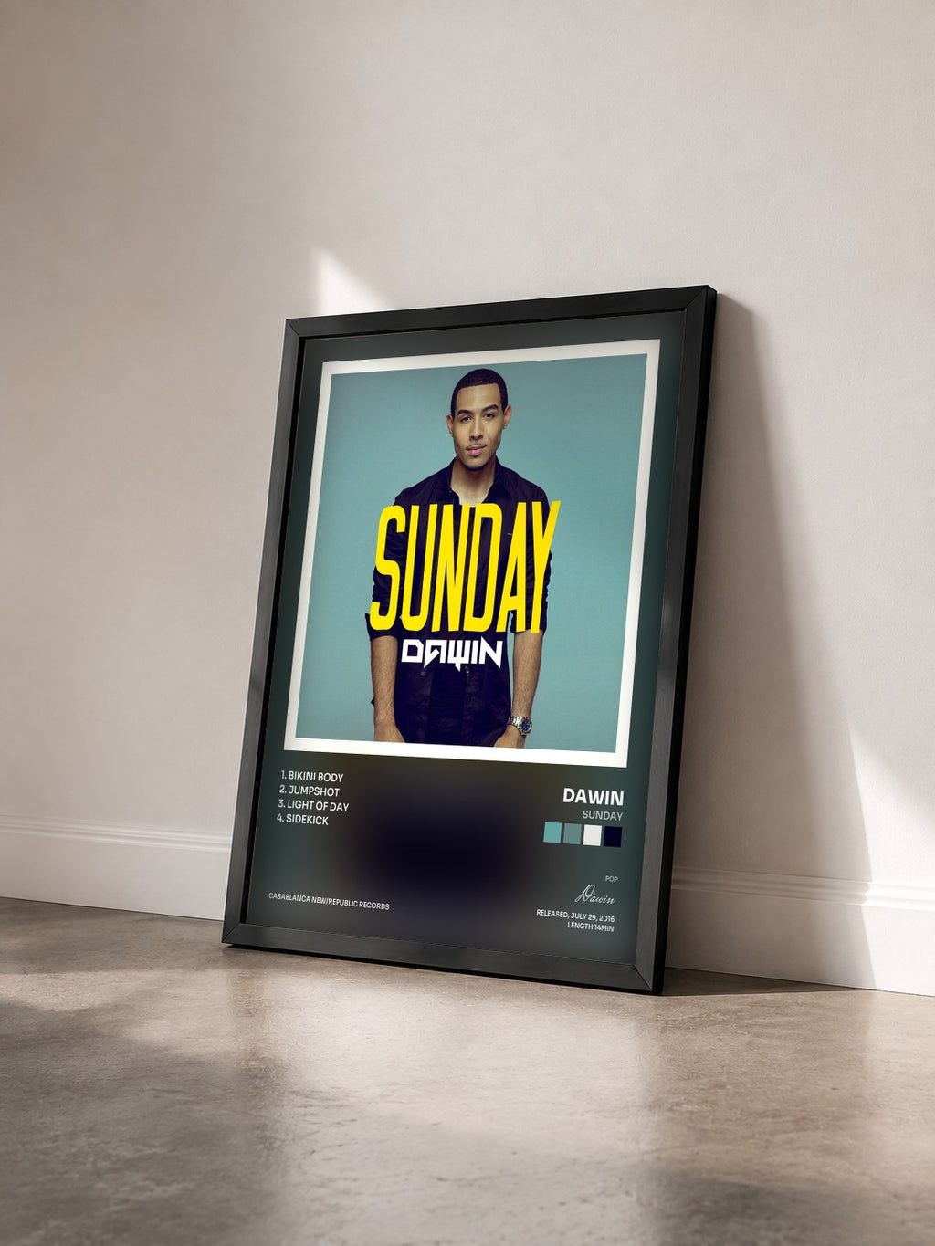 #noir Tableau de l'album Sunday de Dawin vu de trois quarts, cadre noir