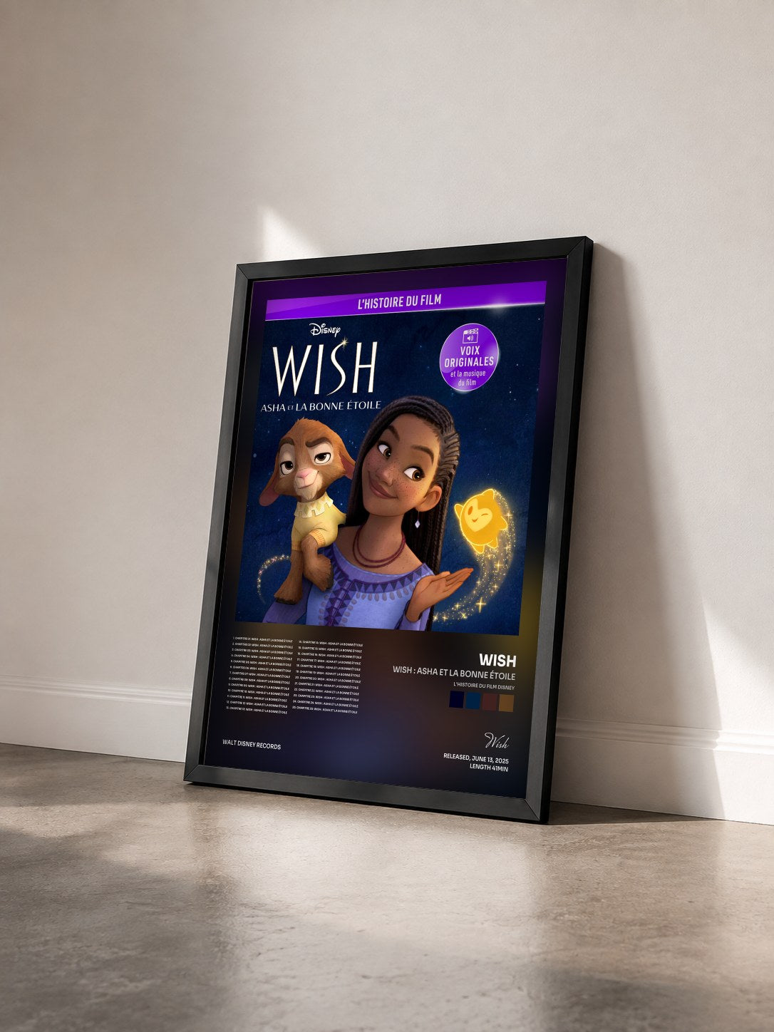 #noir Tableau de l'album Wish : Asha et la bonne étoile (L'histoire du film Disney) de Wish vu de trois quarts, cadre noir