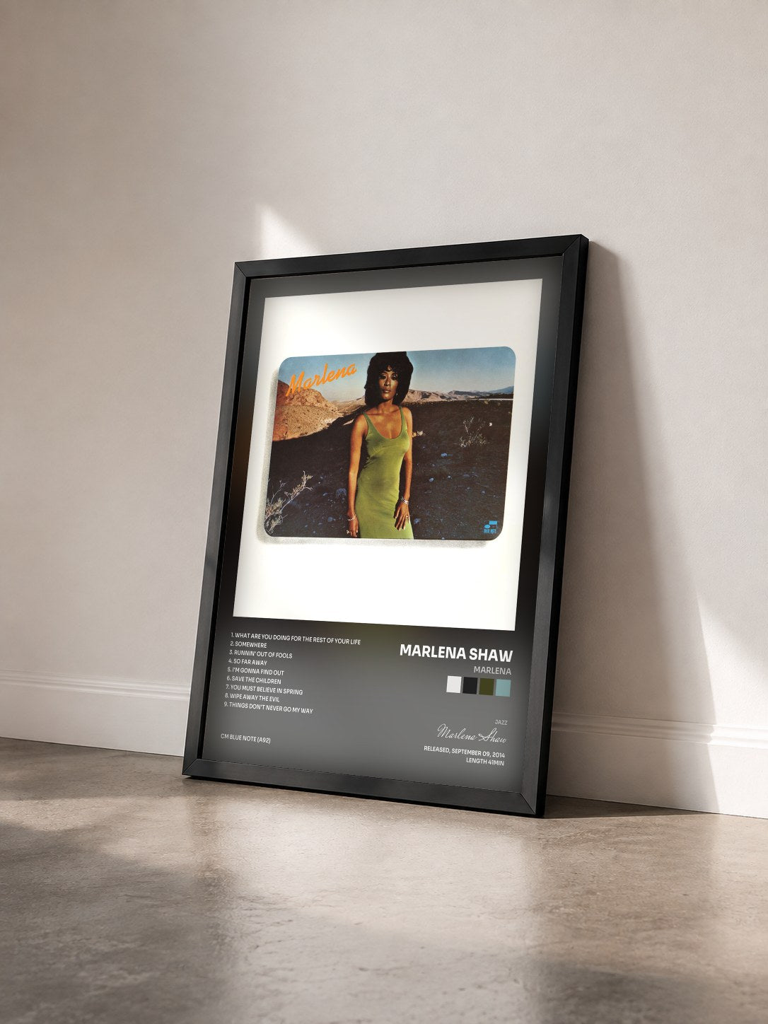 #noir Tableau de l'album Marlena de Marlena Shaw vu de trois quarts, cadre noir