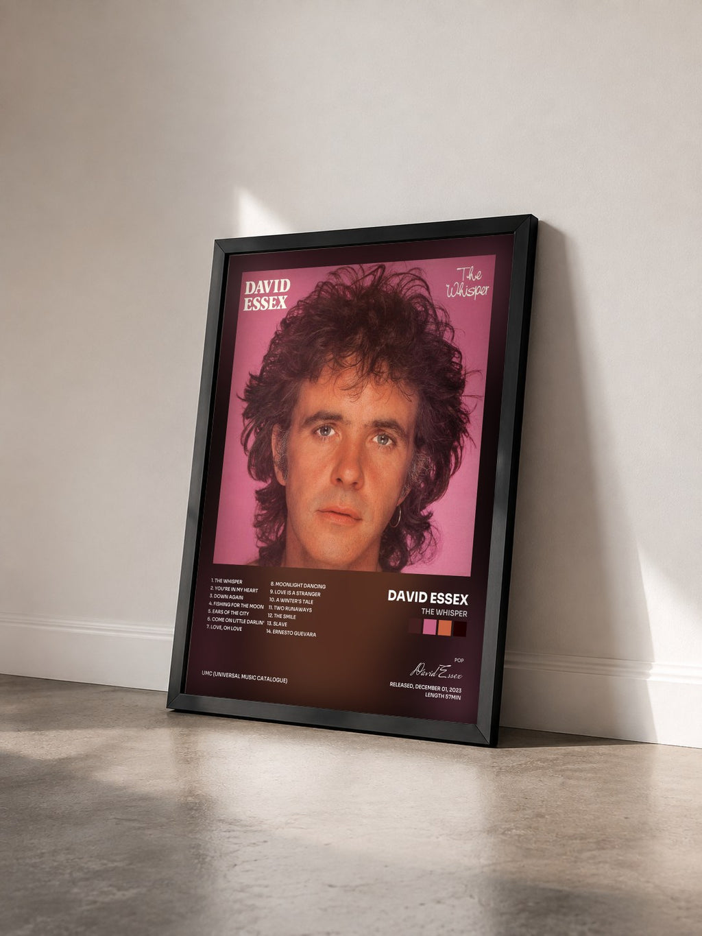 #noir Tableau de l'album The Whisper de David Essex vu de trois quarts, cadre noir