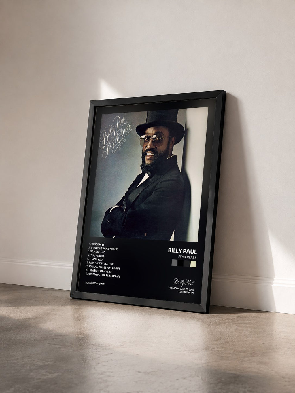#noir Tableau de l'album First Class de Billy Paul vu de trois quarts, cadre noir