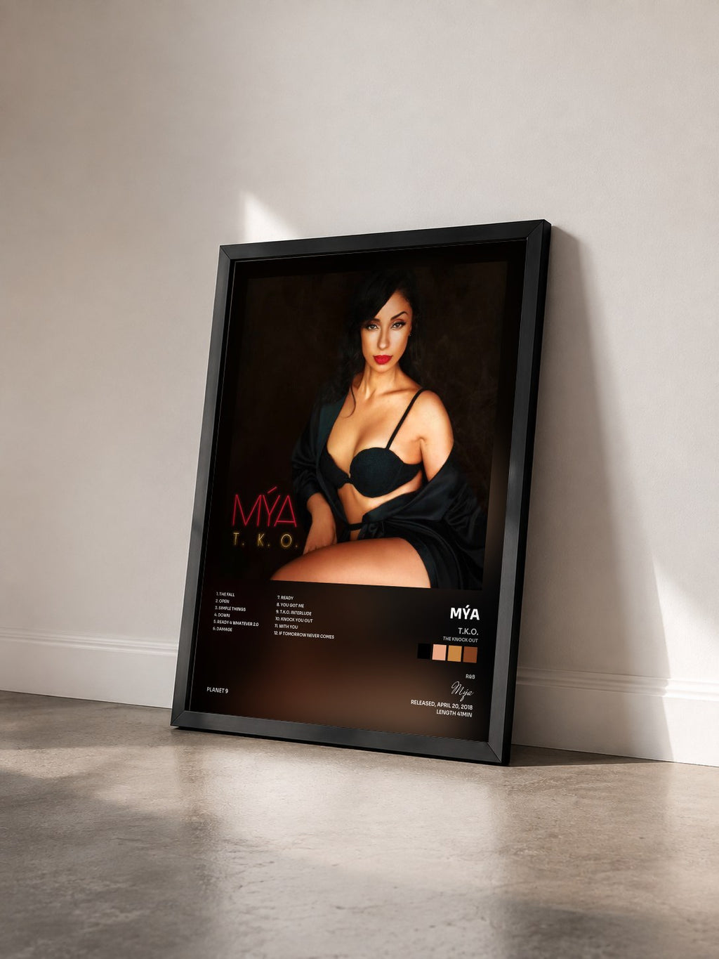 #noir Tableau de l'album T.K.O. (The Knock Out) de Mýa vu de trois quarts, cadre noir