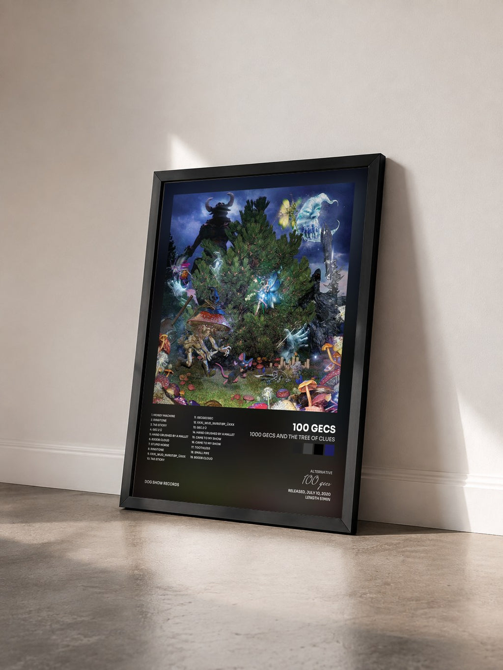 #noir Tableau de l'album 1000 gecs and The Tree of Clues de 100 gecs vu de trois quarts, cadre noir