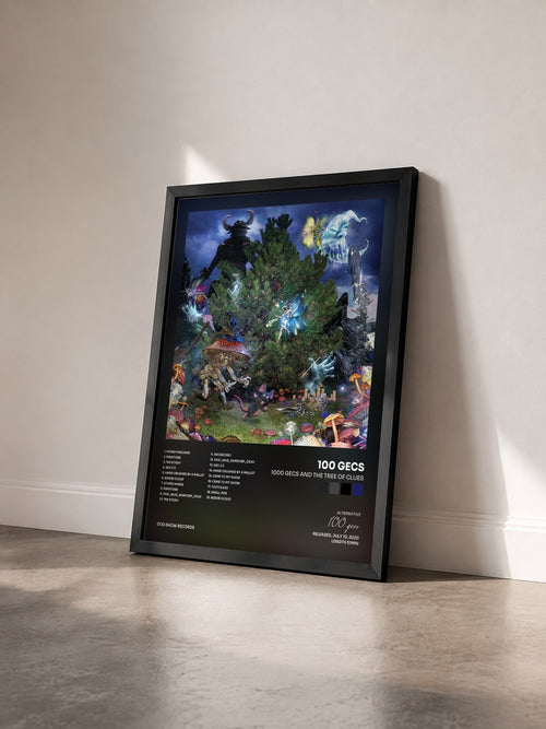 #noir Tableau de l'album 1000 gecs and The Tree of Clues de 100 gecs vu de trois quarts, cadre noir