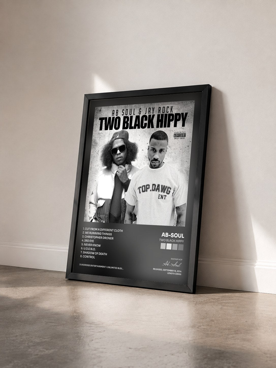 #noir Tableau de l'album Two Black Hippy de Ab-Soul vu de trois quarts, cadre noir