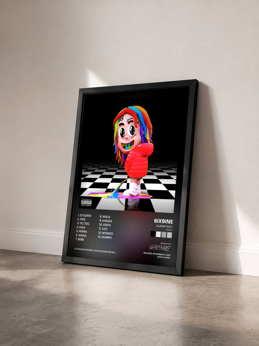#noir Tableau de l'album DUMMY BOY (Revised) de 6IX9INE vu de trois quarts, cadre noir