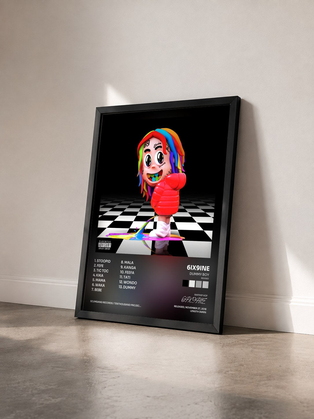 #noir Tableau de l'album DUMMY BOY (Revised) de 6IX9INE vu de trois quarts, cadre noir