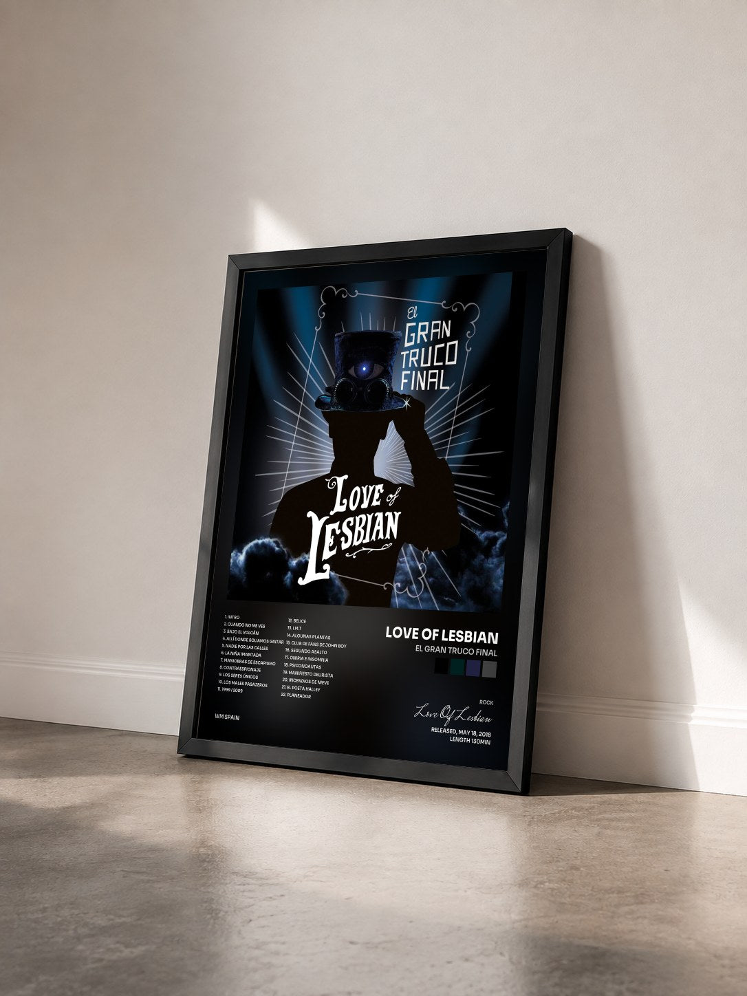 #noir Tableau de l'album El gran truco final de Love Of Lesbian vu de trois quarts, cadre noir
