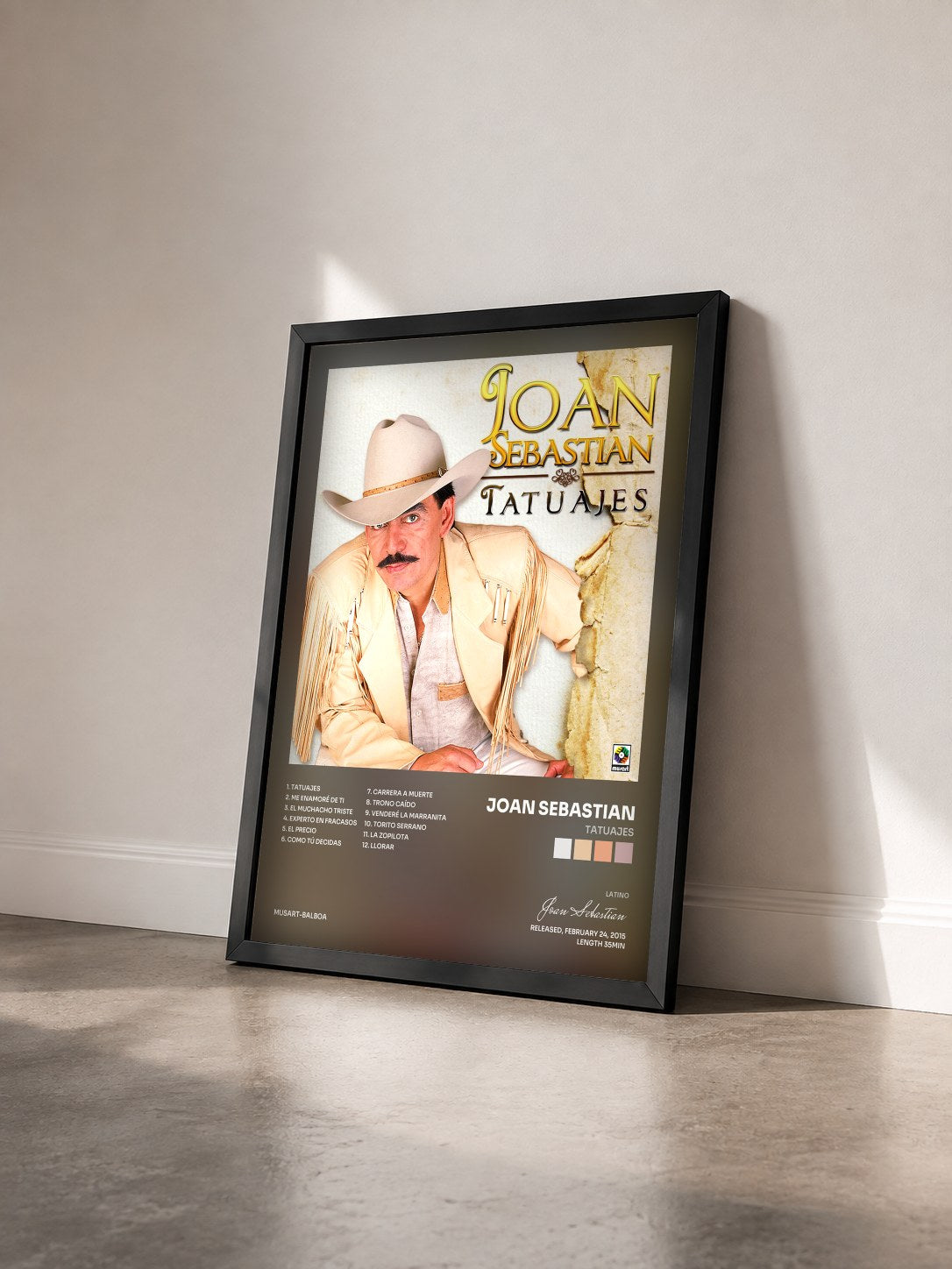 #noir Tableau de l'album Tatuajes de Joan Sebastian vu de trois quarts, cadre noir