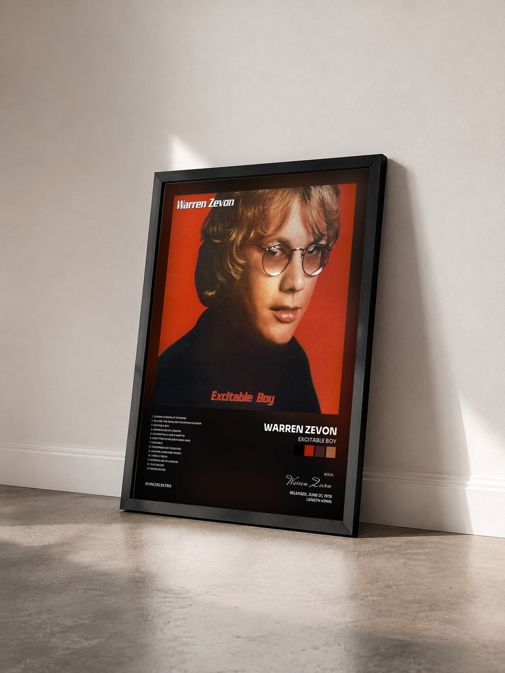 #noir Tableau de l'album Excitable Boy de Warren Zevon vu de trois quarts, cadre noir