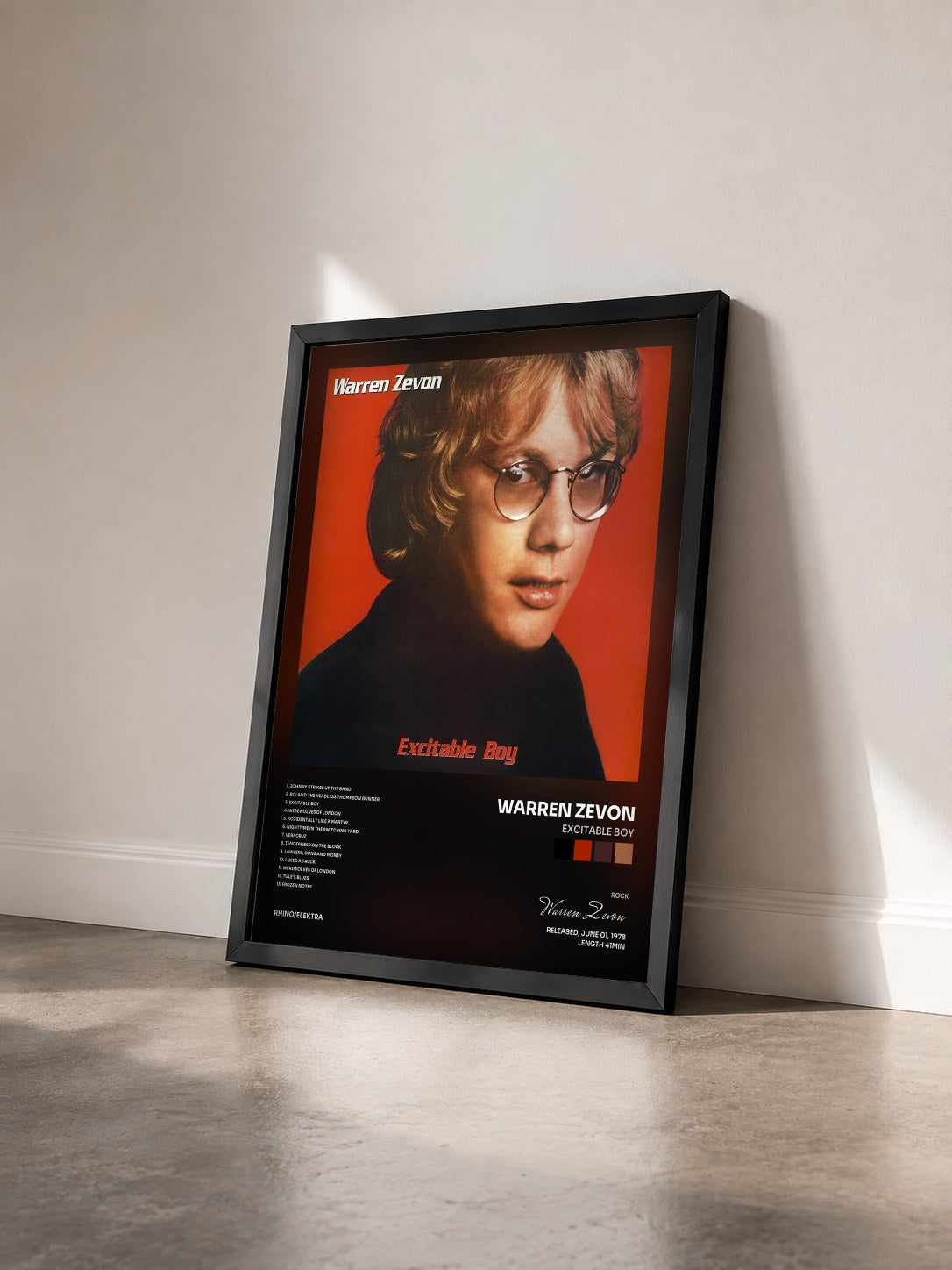 #noir Tableau de l'album Excitable Boy de Warren Zevon vu de trois quarts, cadre noir