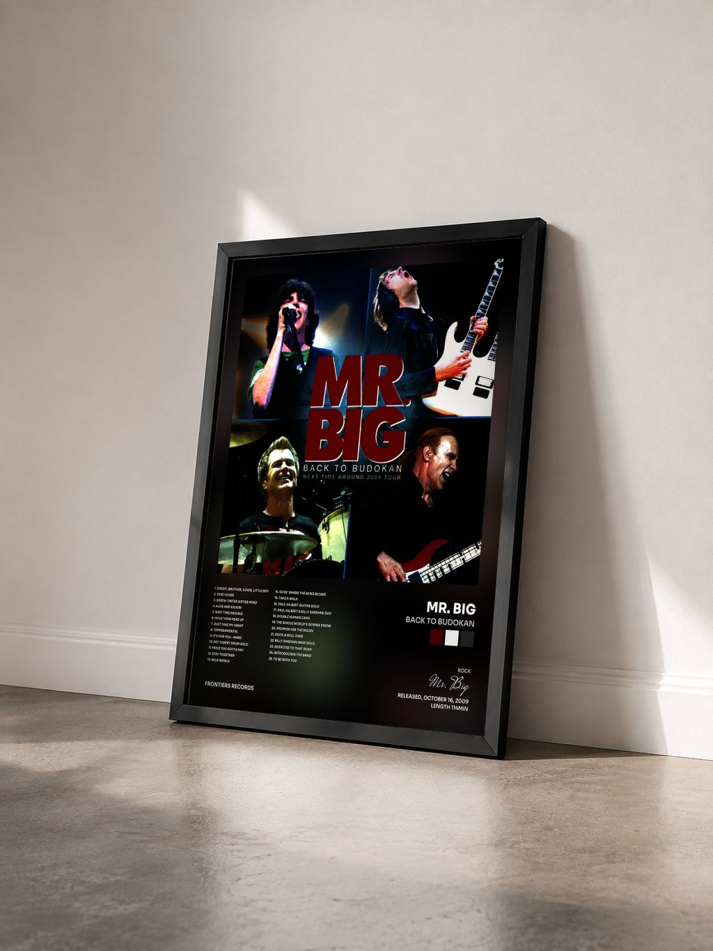 #noir Tableau de l'album Back To Budokan de Mr. Big vu de trois quarts, cadre noir
