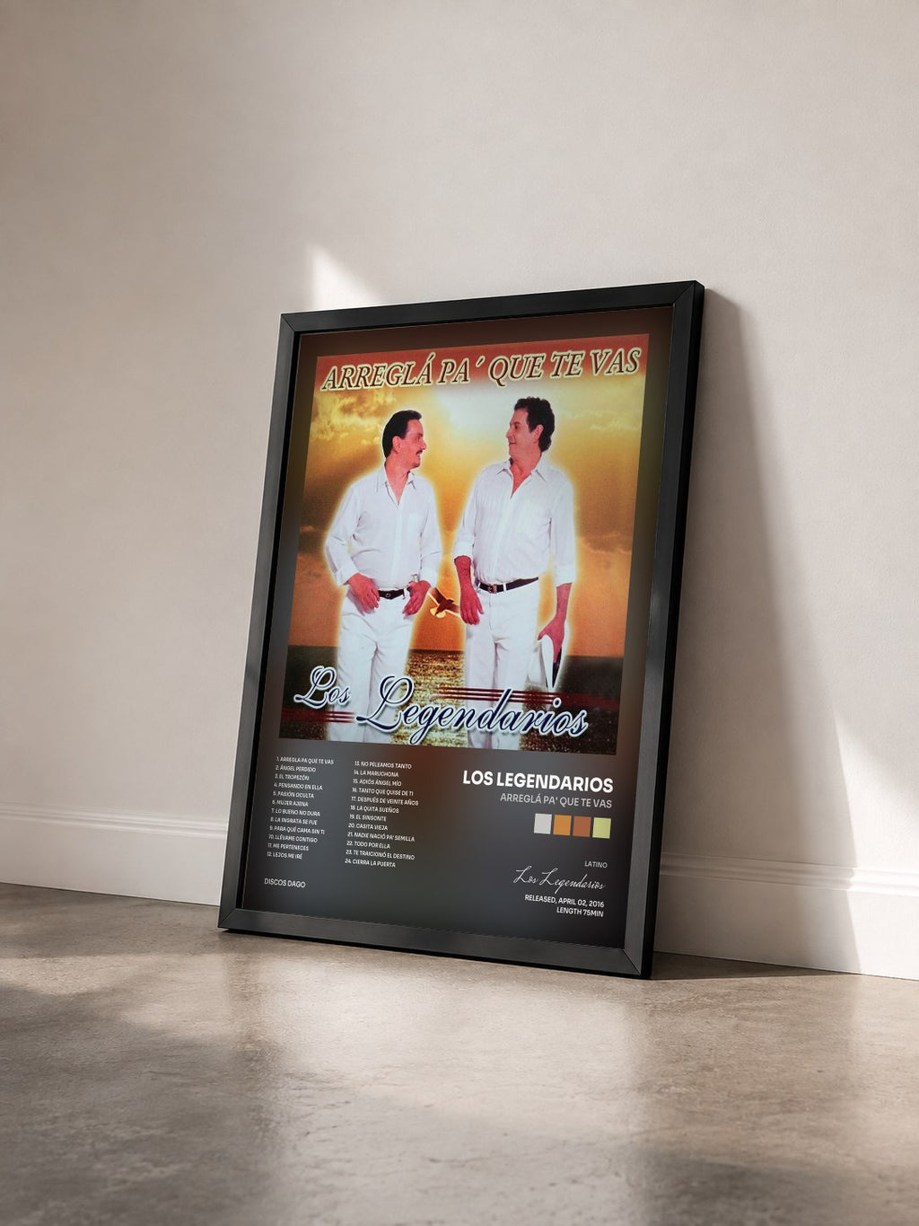 #noir Tableau de l'album Arreglá Pa' Que Te Vas de Los Legendarios vu de trois quarts, cadre noir
