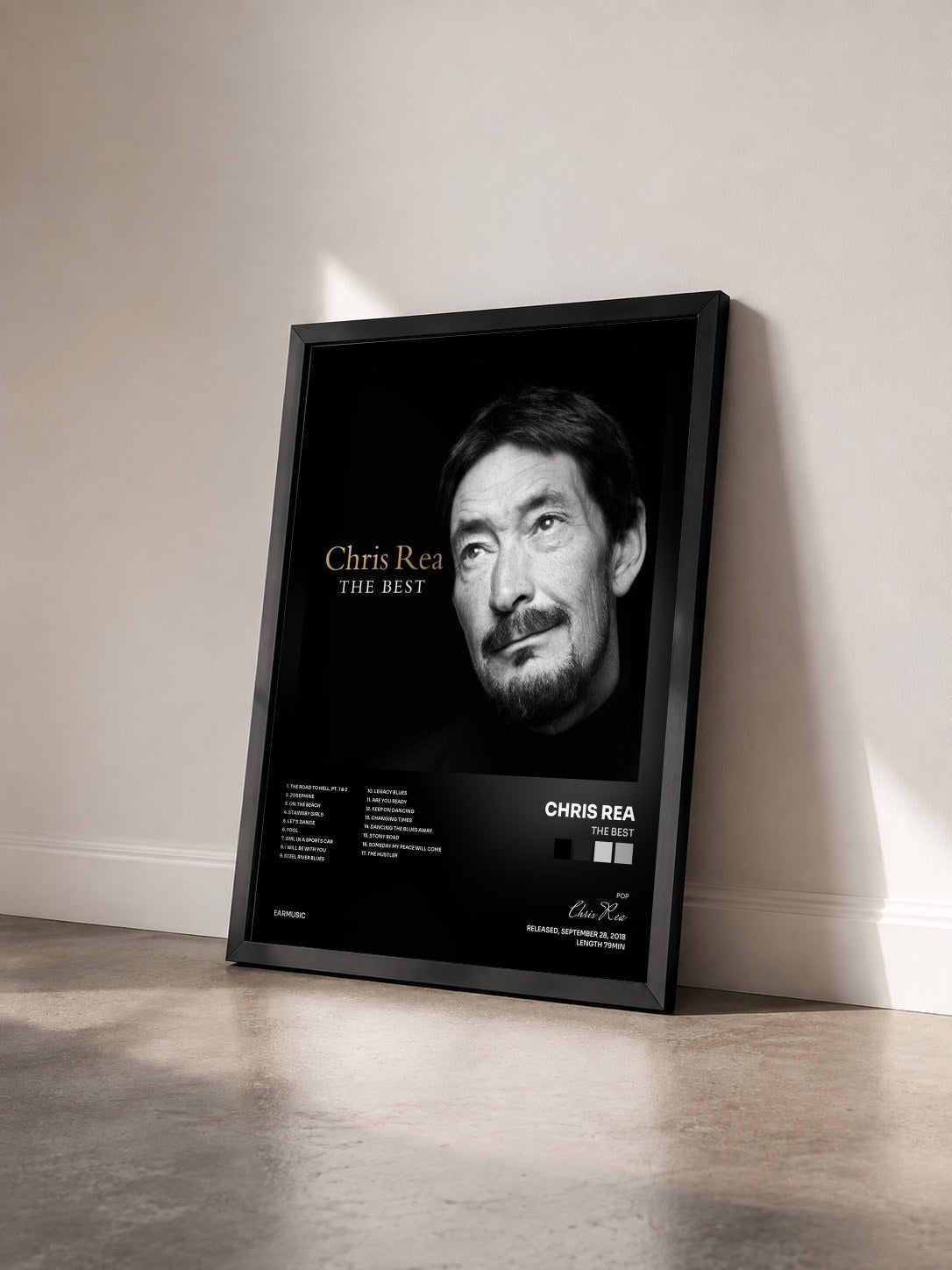 #noir Tableau de l'album The Best de Chris Rea vu de trois quarts, cadre noir