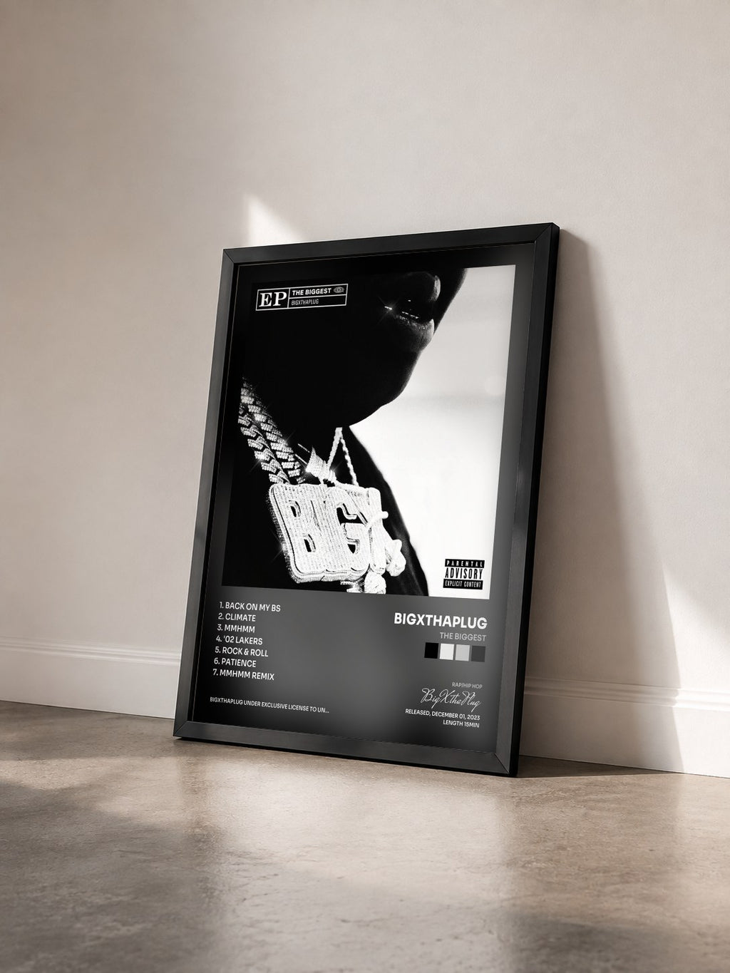 #noir Tableau de l'album THE BIGGEST de BigXthaPlug vu de trois quarts, cadre noir