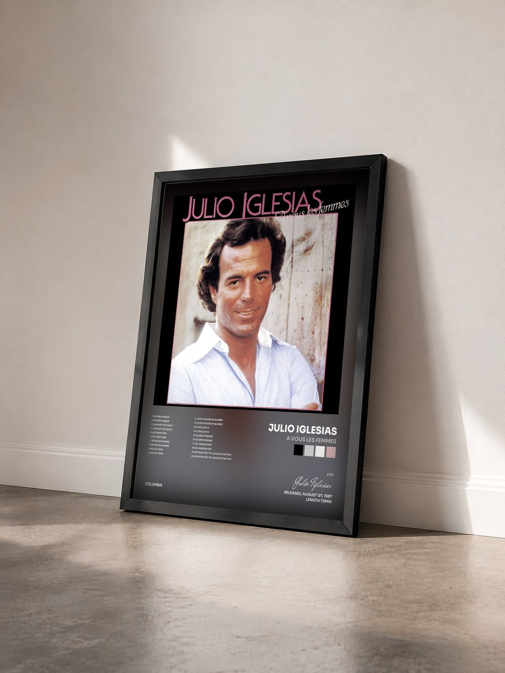 #noir Tableau de l'album A vous les femmes de Julio Iglesias vu de trois quarts, cadre noir