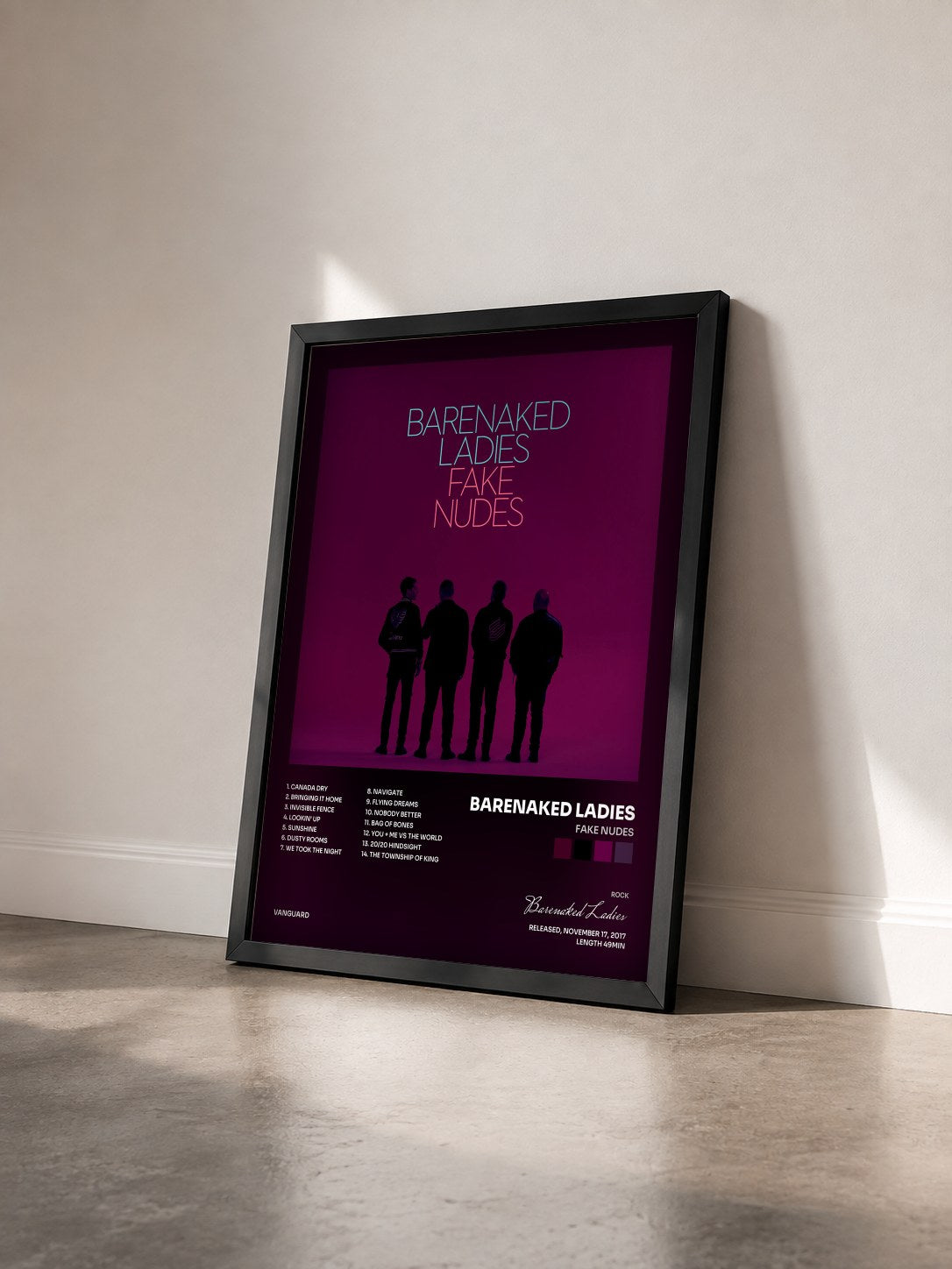 #noir Tableau de l'album Fake Nudes de Barenaked Ladies vu de trois quarts, cadre noir