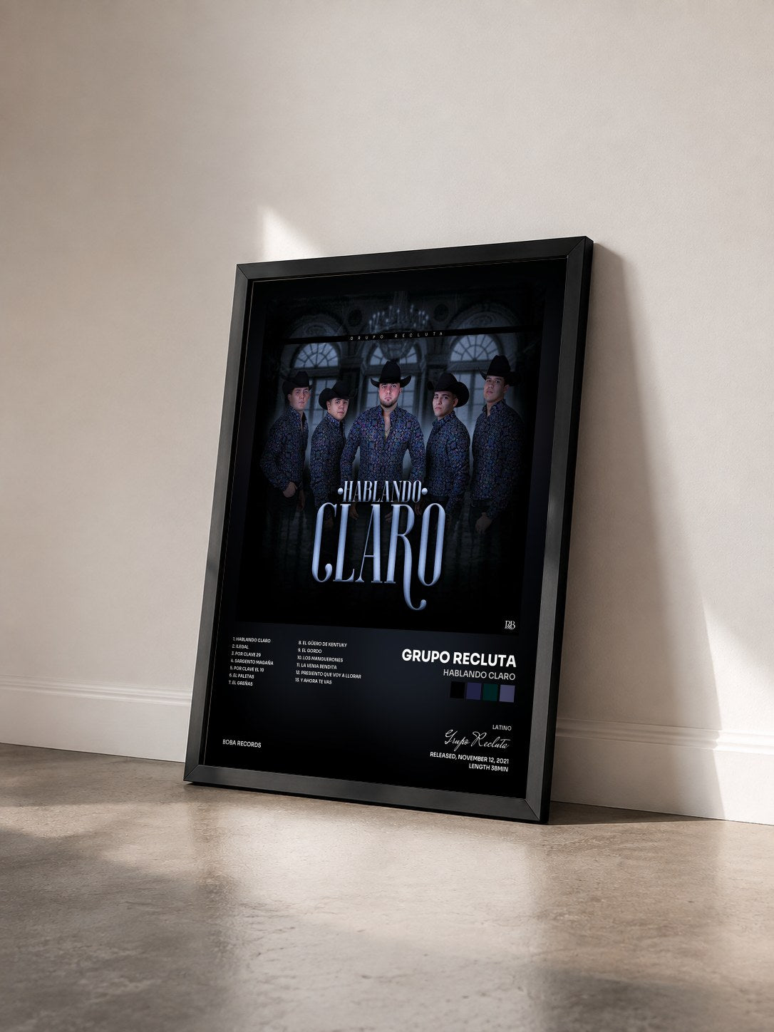 #noir Tableau de l'album Hablando Claro de Grupo Recluta vu de trois quarts, cadre noir