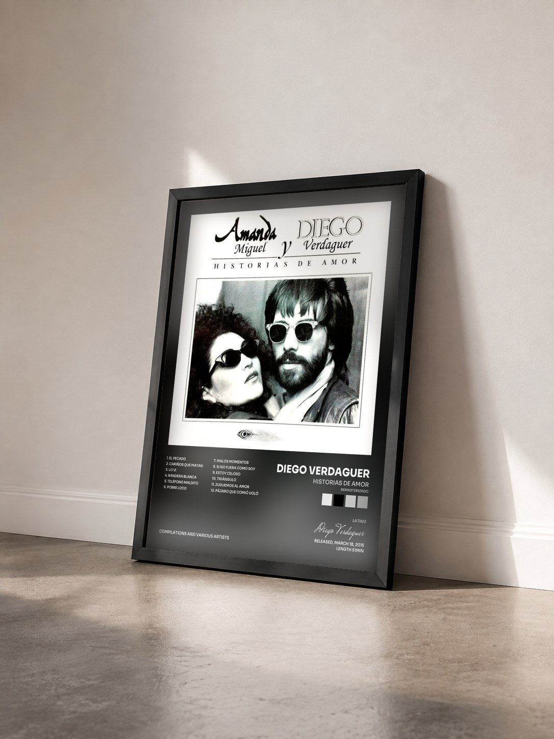 #noir Tableau de l'album Historias De Amor (Remasterizado) de Diego Verdaguer vu de trois quarts, cadre noir