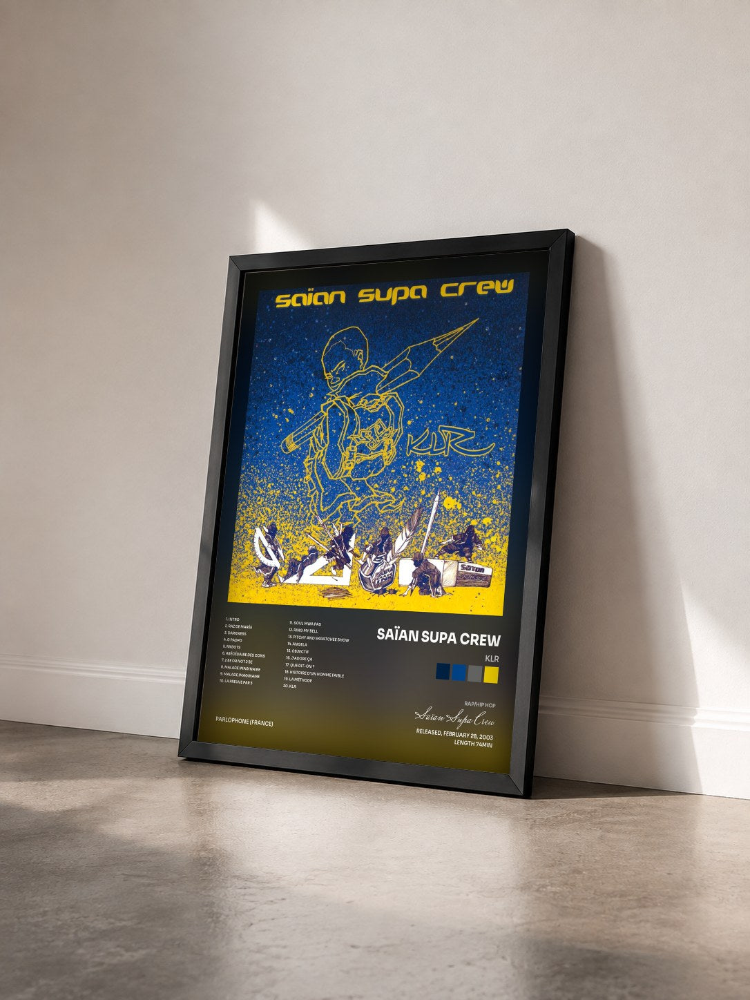 #noir Tableau de l'album Klr de Saïan Supa Crew vu de trois quarts, cadre noir