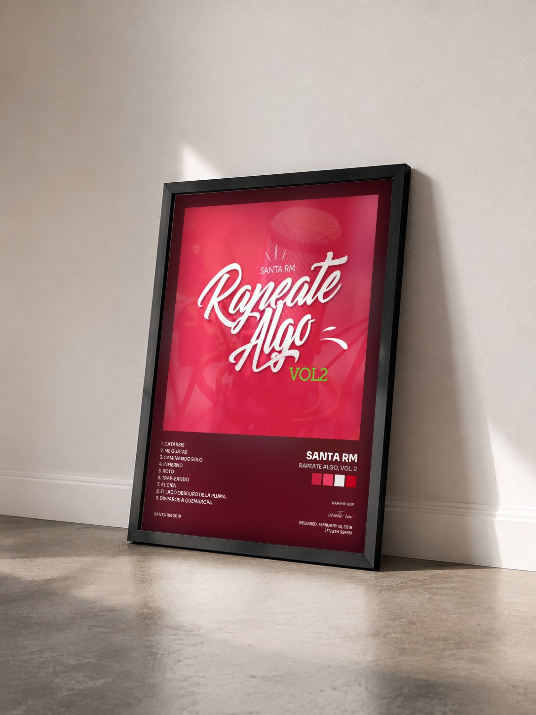 #noir Tableau de l'album Rapeate Algo, vol. 2 de santa rm vu de trois quarts, cadre noir