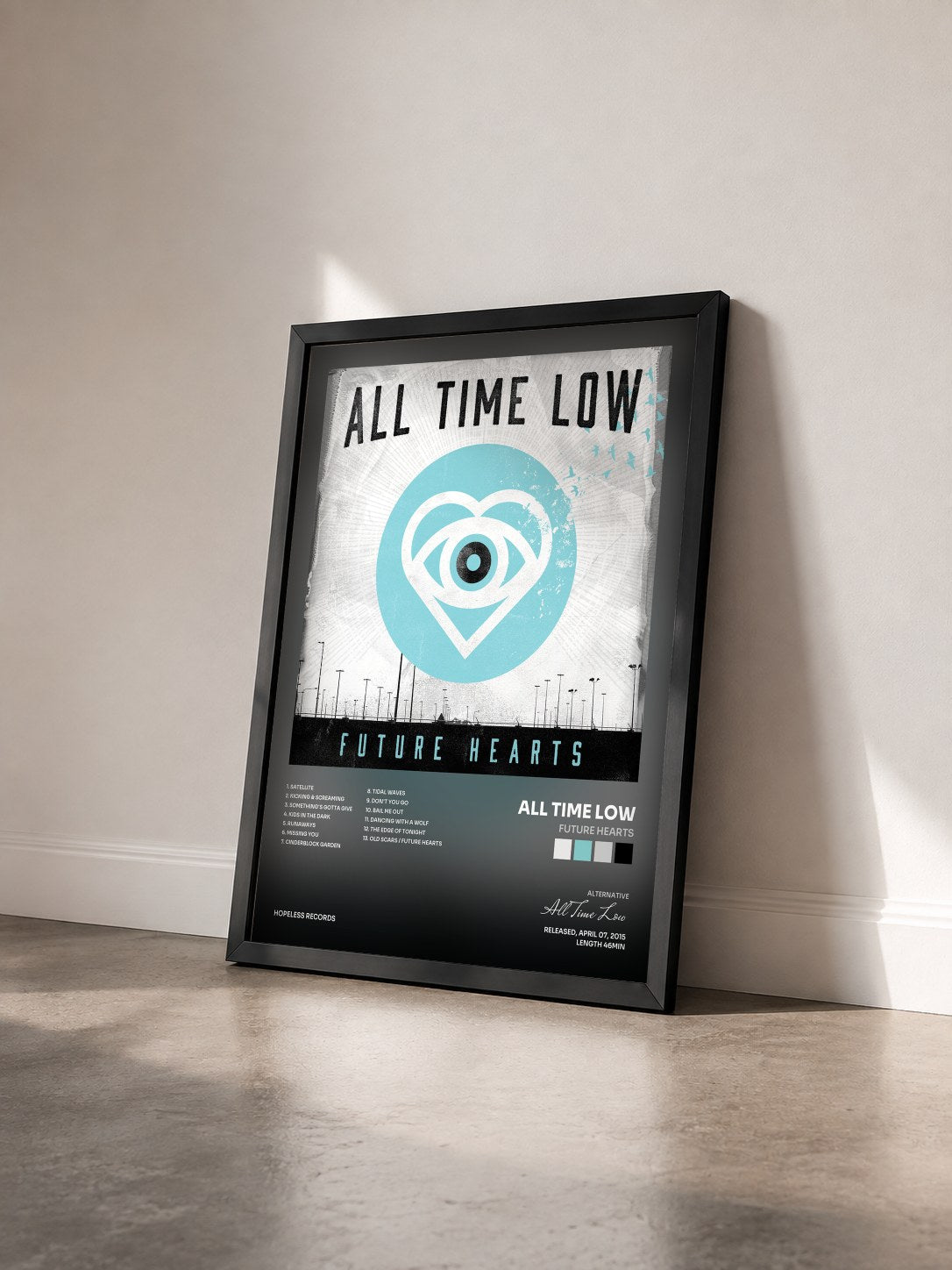 #noir Tableau de l'album Future Hearts de All Time Low vu de trois quarts, cadre noir