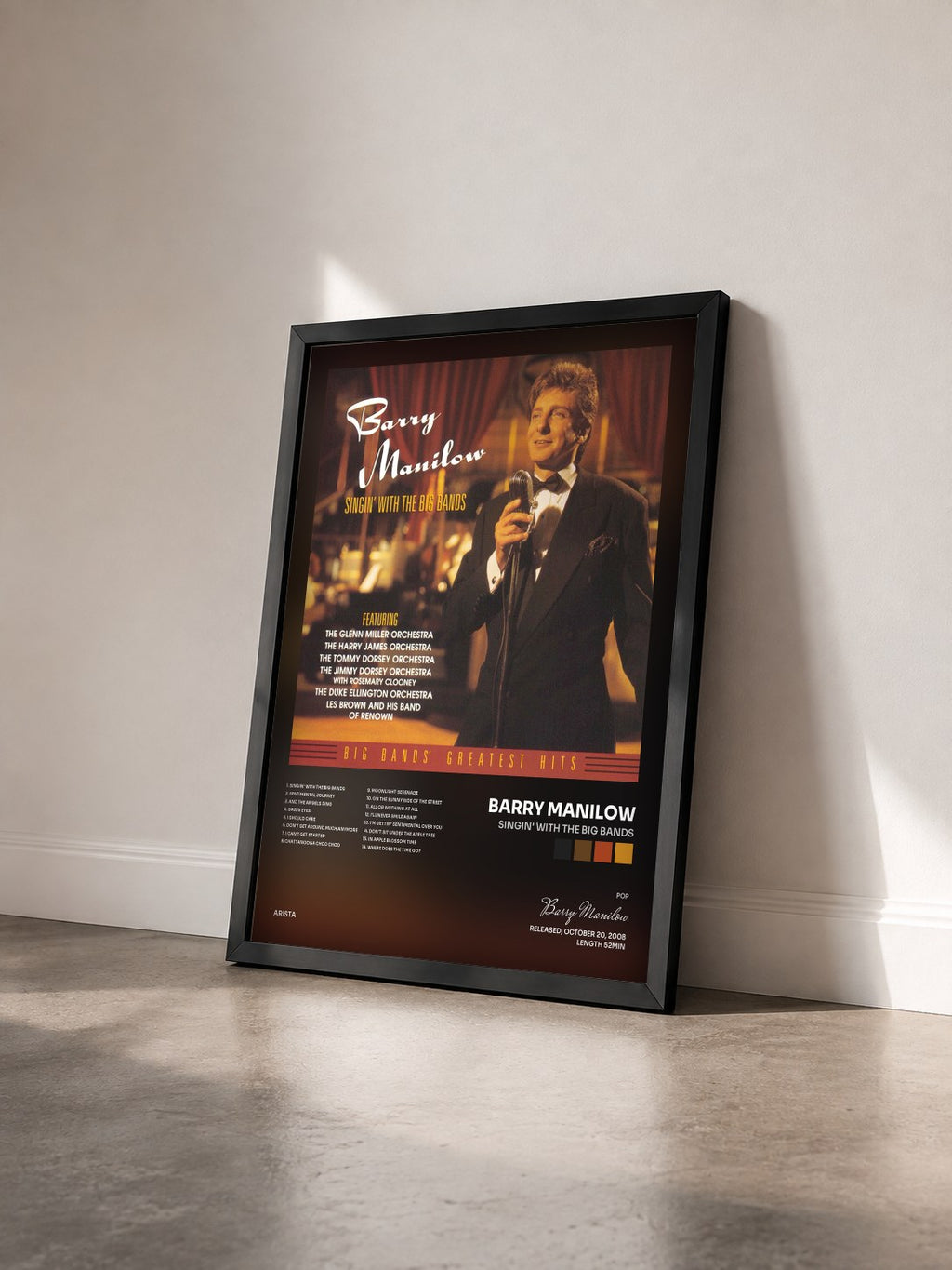 #noir Tableau de l'album Singin' With The Big Bands de Barry Manilow vu de trois quarts, cadre noir