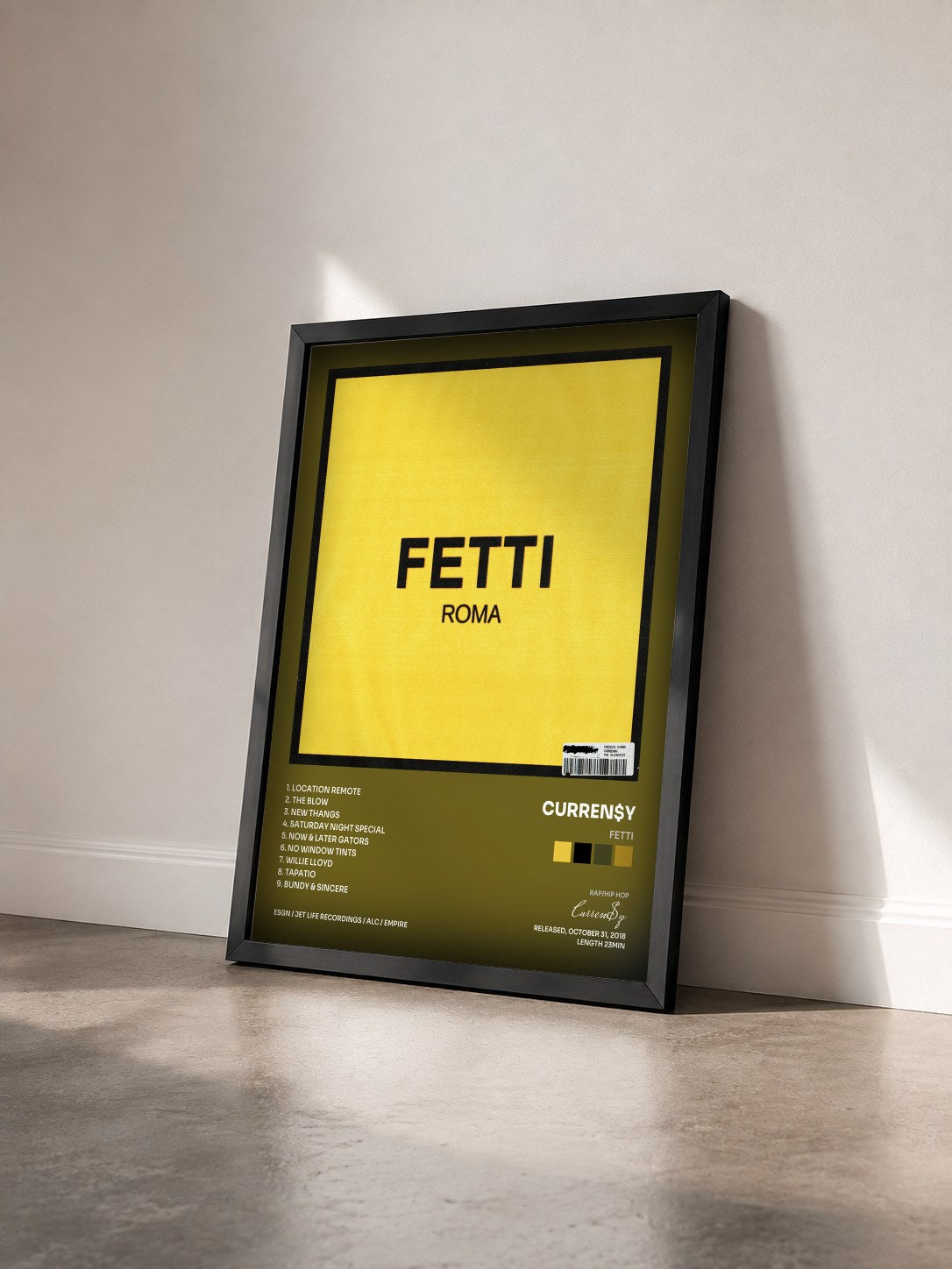 #noir Tableau de l'album Fetti de Curren$y vu de trois quarts, cadre noir