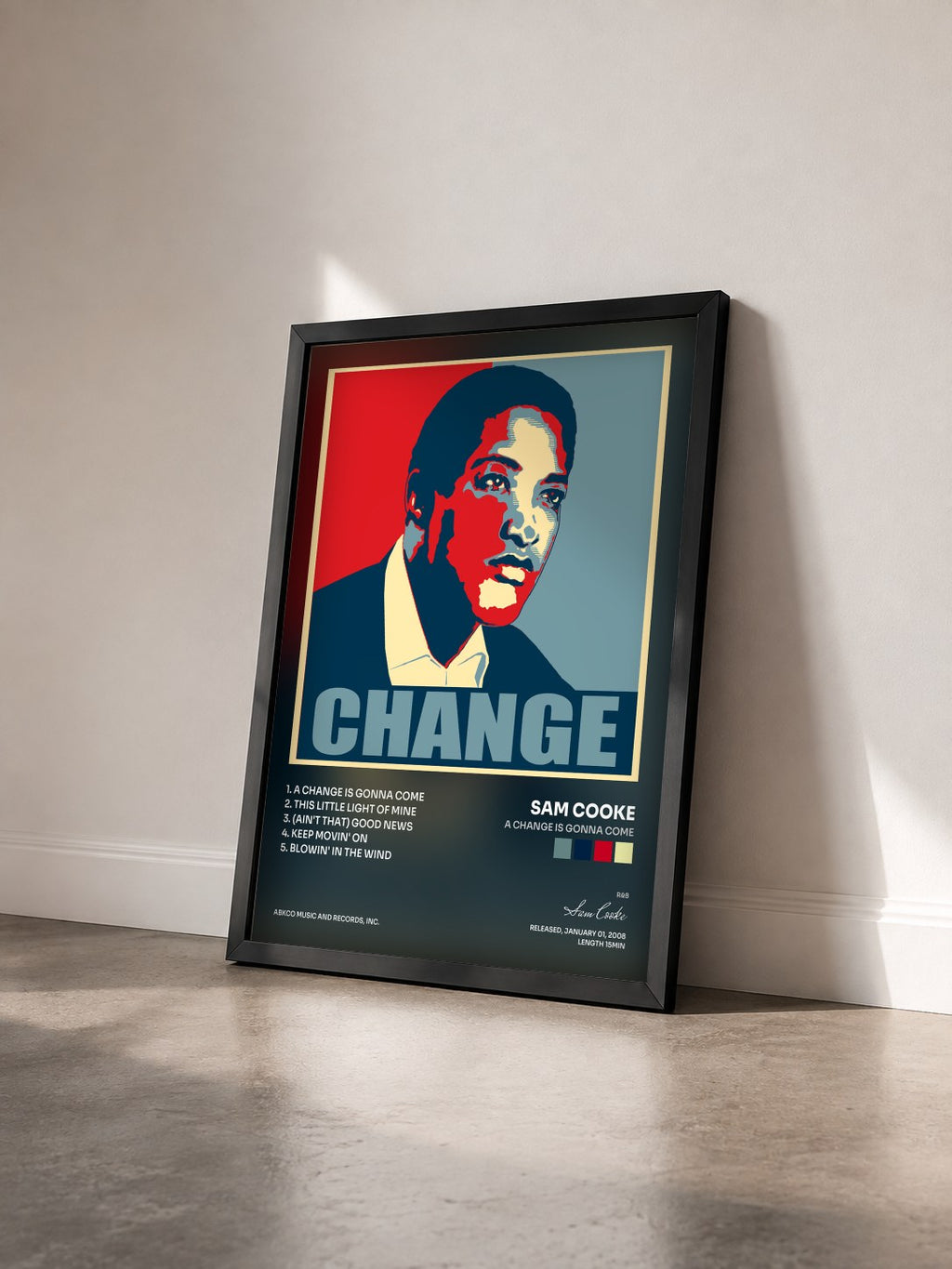 #noir Tableau de l'album A Change Is Gonna Come de Sam Cooke vu de trois quarts, cadre noir