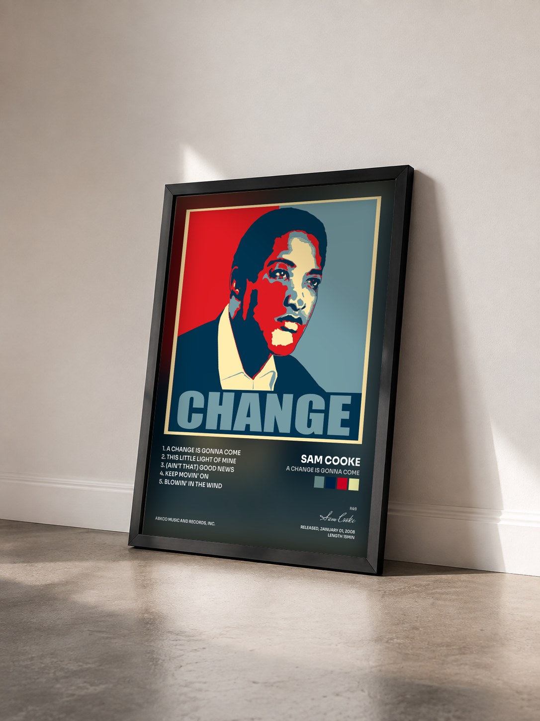 #noir Tableau de l'album A Change Is Gonna Come de Sam Cooke vu de trois quarts, cadre noir