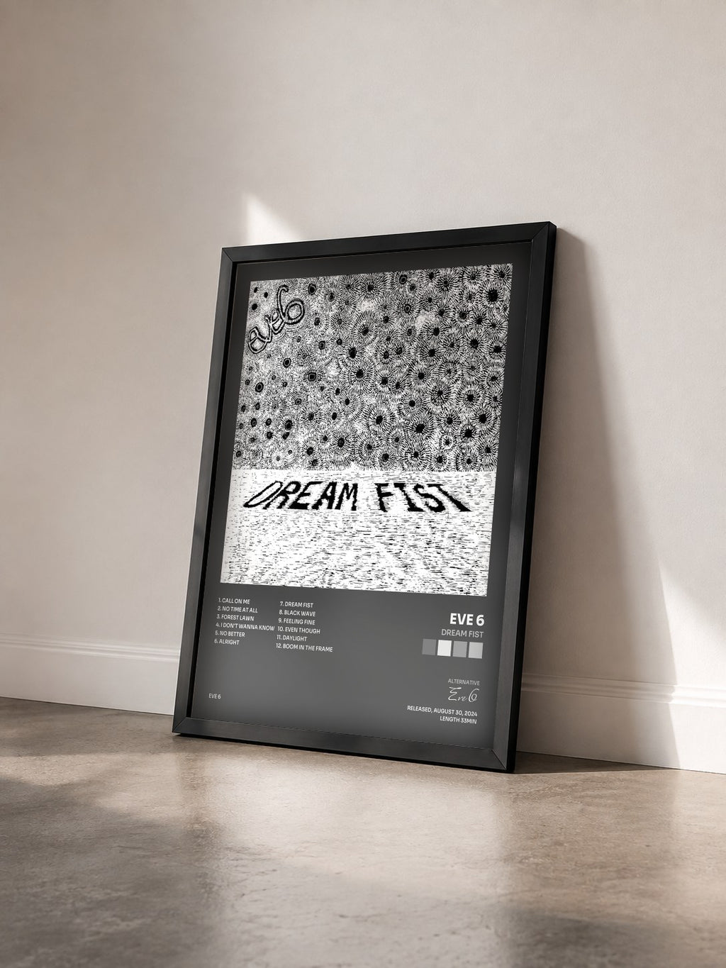 #noir Tableau de l'album Dream Fist de Eve 6 vu de trois quarts, cadre noir