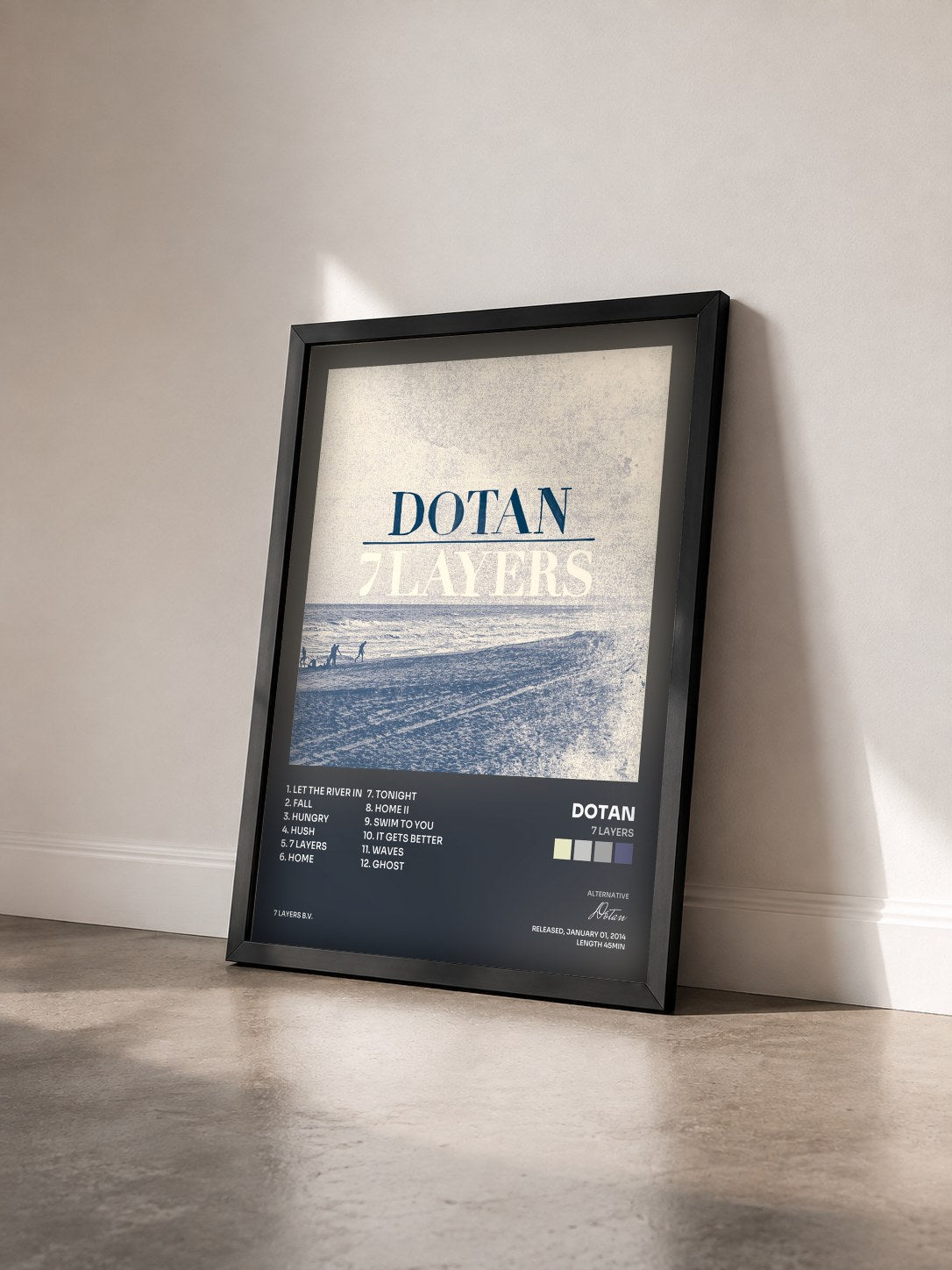 #noir Tableau de l'album 7 Layers de Dotan vu de trois quarts, cadre noir