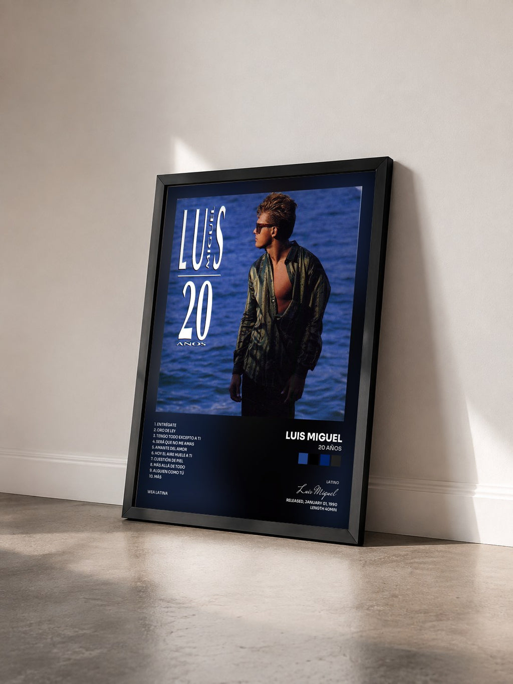 #noir Tableau de l'album 20 Años de Luis Miguel vu de trois quarts, cadre noir
