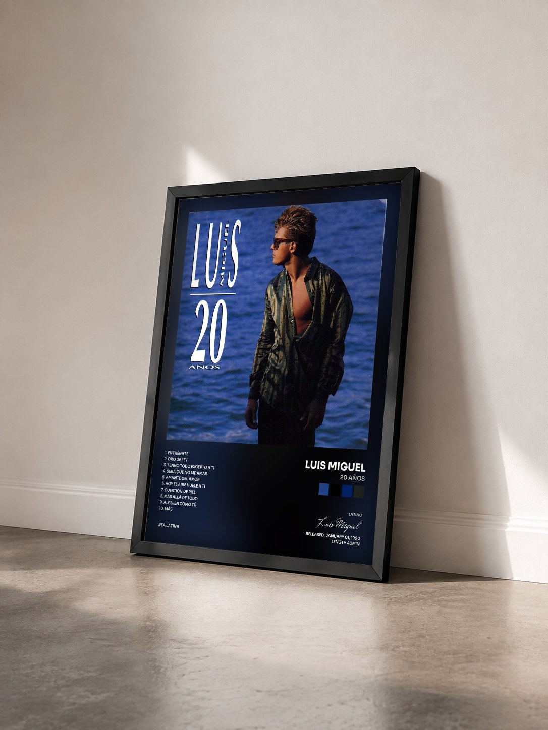#noir Tableau de l'album 20 Años de Luis Miguel vu de trois quarts, cadre noir
