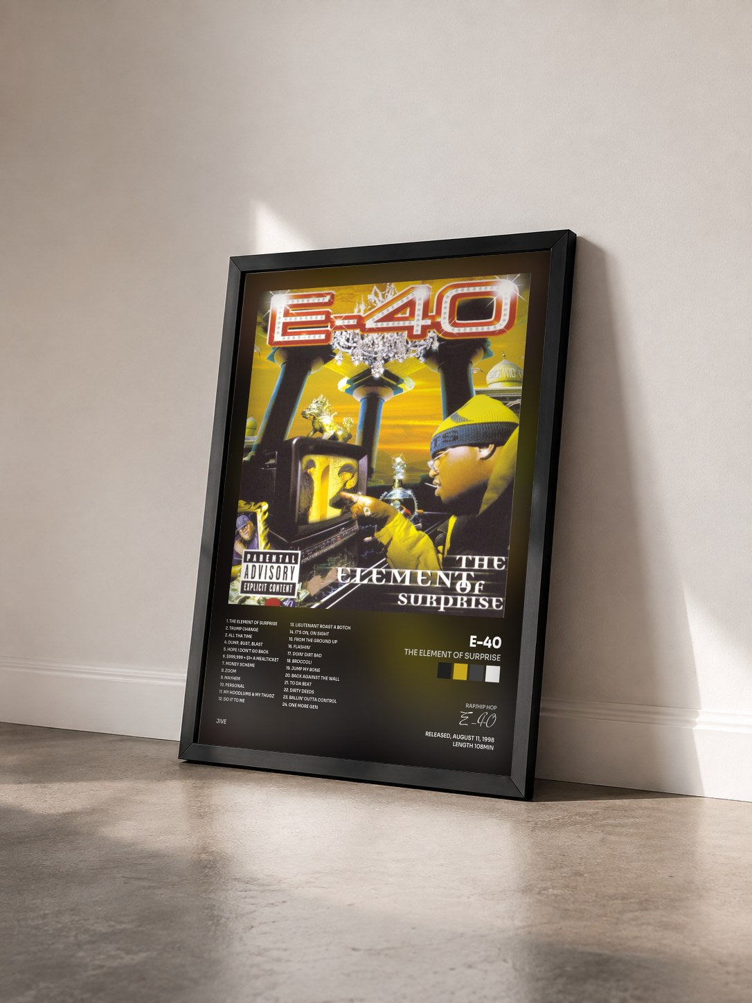 #noir Tableau de l'album The Element Of Surprise de E-40 vu de trois quarts, cadre noir