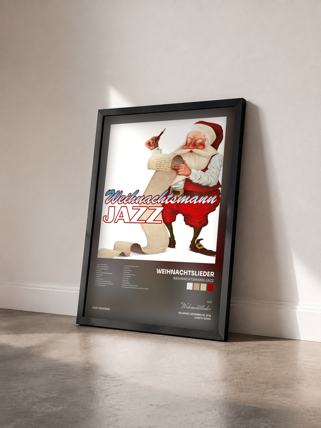 #noir Tableau de l'album Weihnachtsmann Jazz de Weihnachtslieder vu de trois quarts, cadre noir