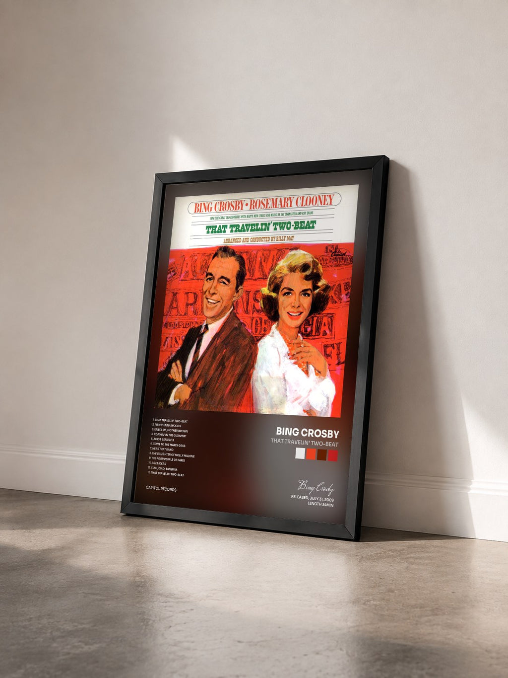 #noir Tableau de l'album That Travelin' Two-Beat de Bing Crosby vu de trois quarts, cadre noir