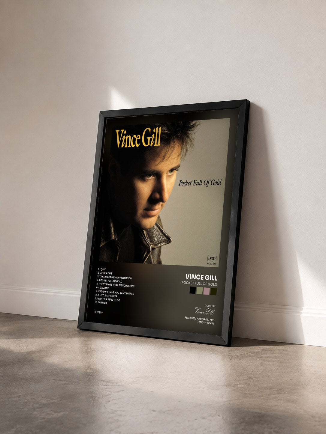 #noir Tableau de l'album Pocket Full Of Gold de Vince Gill vu de trois quarts, cadre noir
