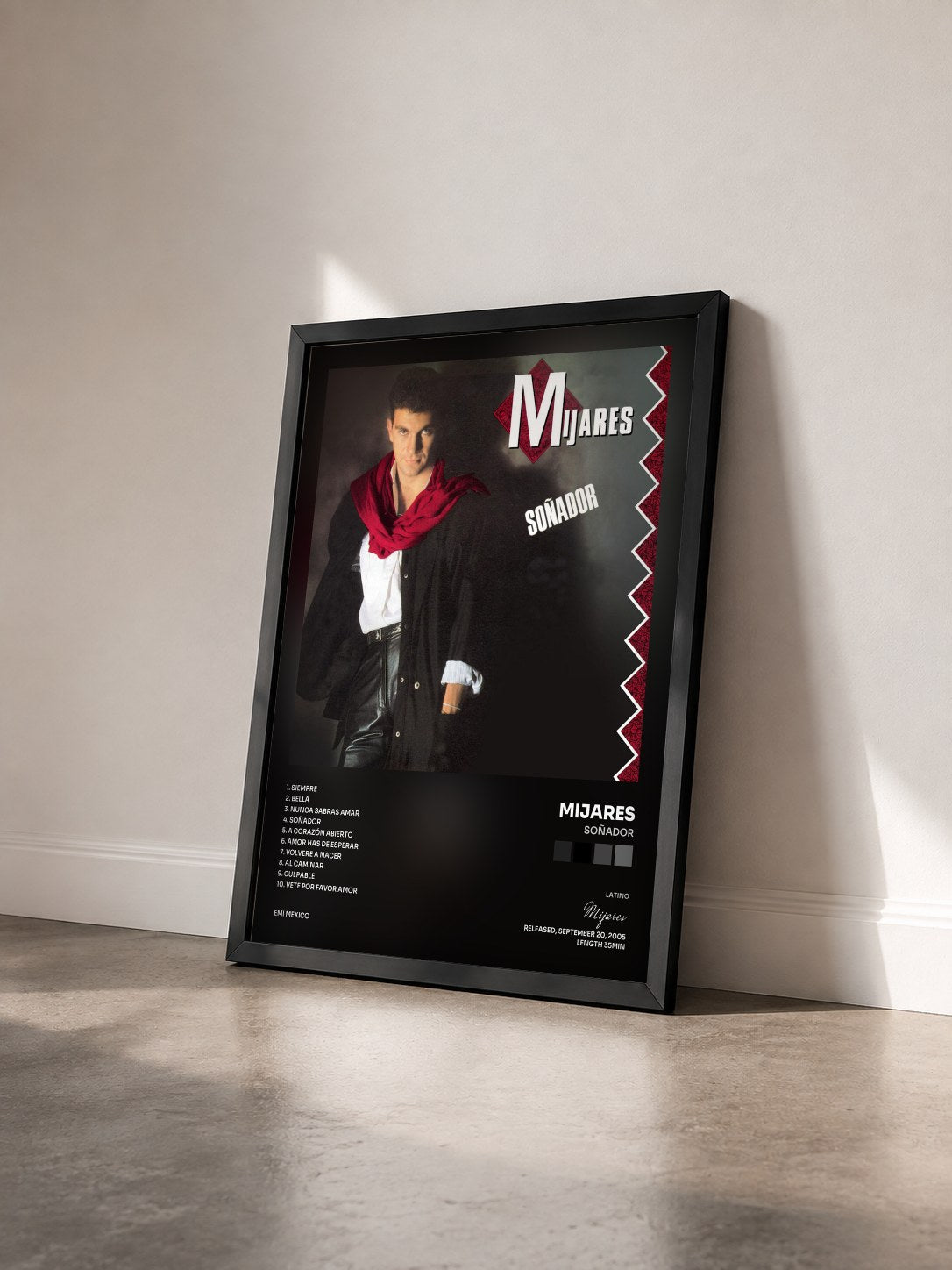 #noir Tableau de l'album Soñador de Mijares vu de trois quarts, cadre noir