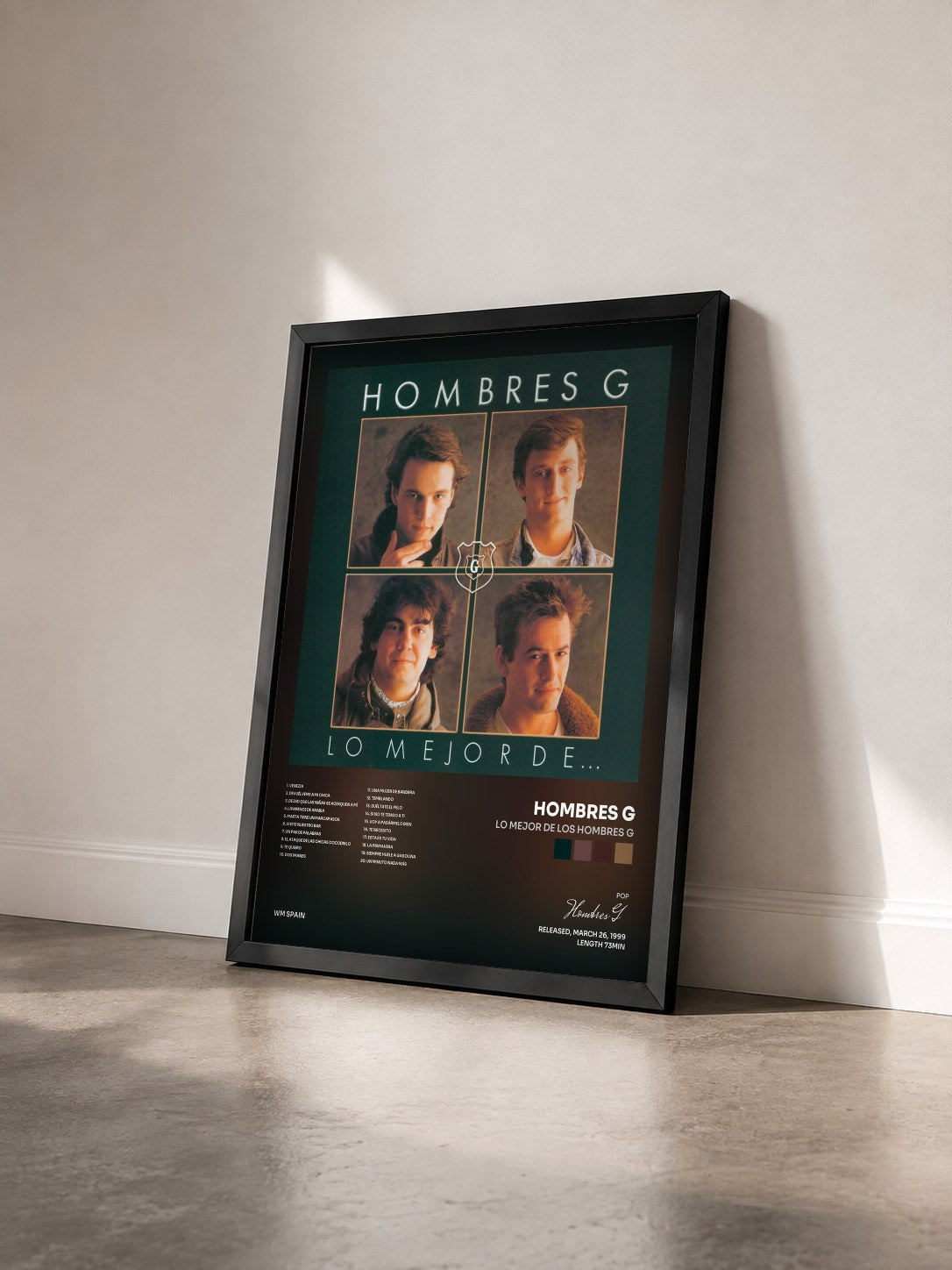 #noir Tableau de l'album Lo Mejor De Los Hombres G de Hombres G vu de trois quarts, cadre noir