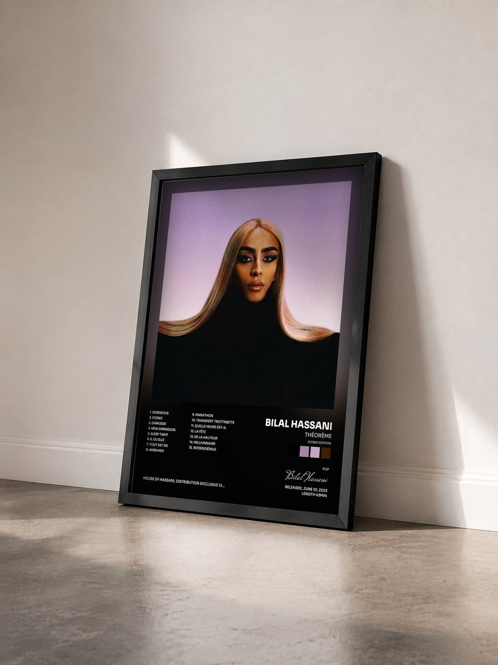 #noir Tableau de l'album Théorème (Iconic Edition) de Bilal Hassani vu de trois quarts, cadre noir