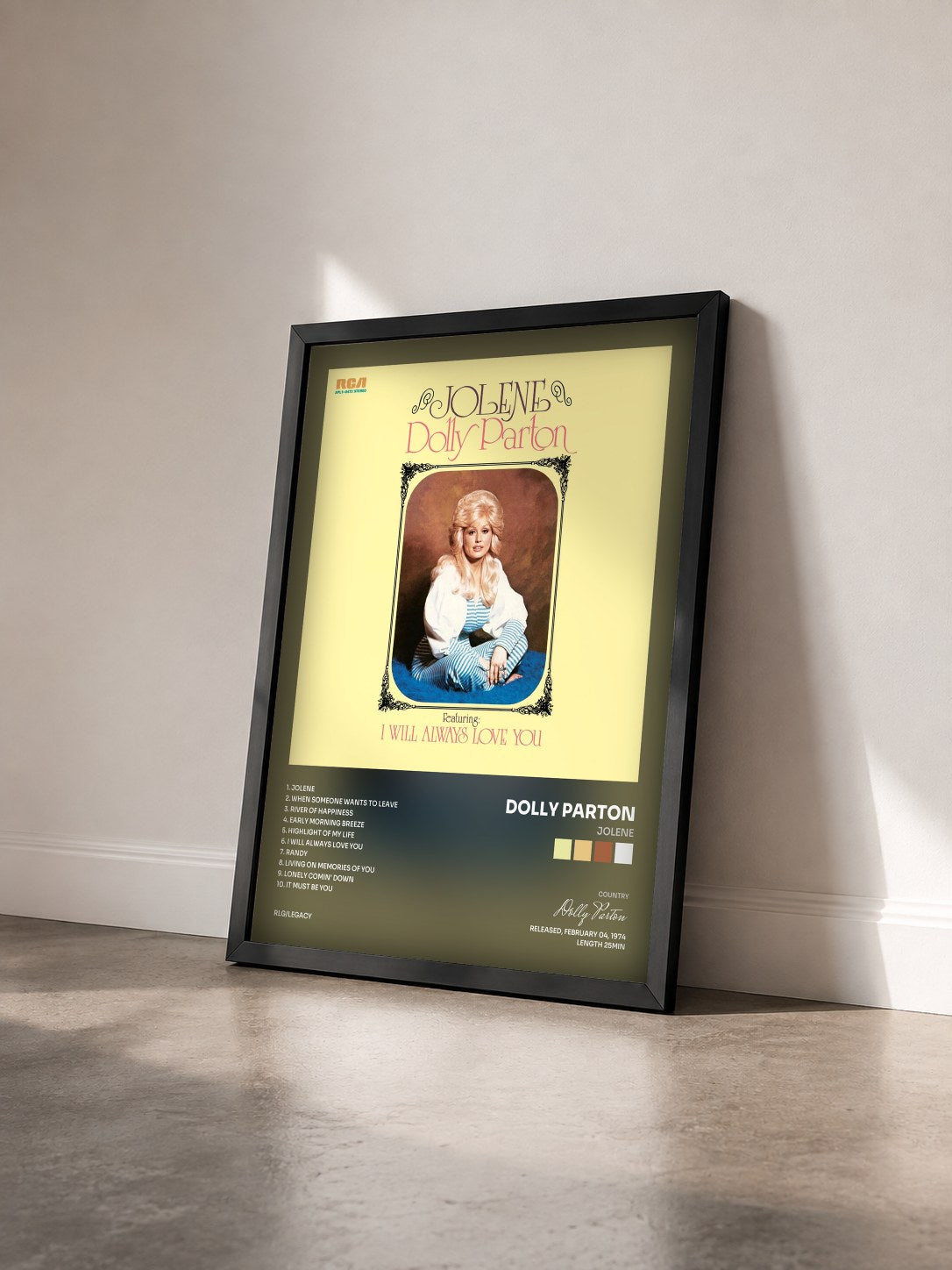 #noir Tableau de l'album Jolene de Dolly Parton vu de trois quarts, cadre noir