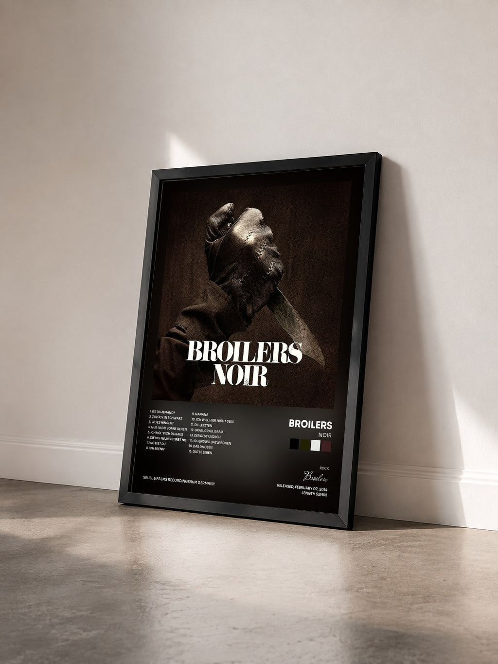 #noir Tableau de l'album Noir de Broilers vu de trois quarts, cadre noir