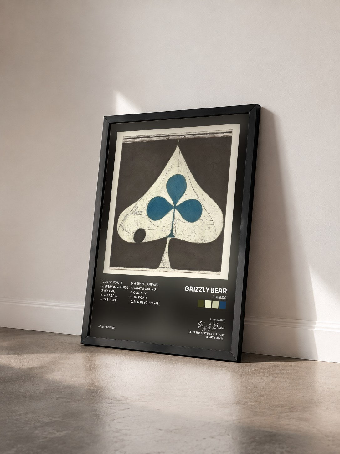 #noir Tableau de l'album Shields de Grizzly Bear vu de trois quarts, cadre noir