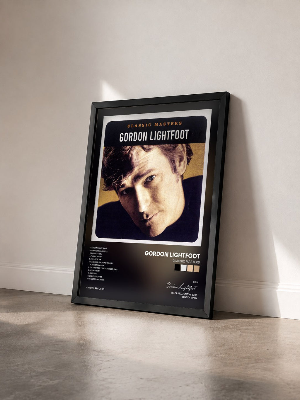#noir Tableau de l'album Classic Masters de Gordon Lightfoot vu de trois quarts, cadre noir
